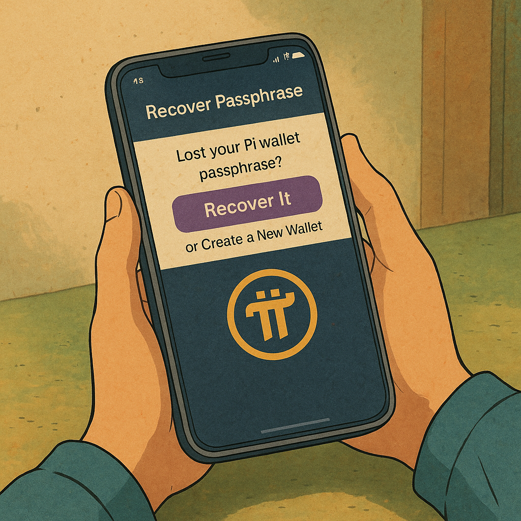 "Recovering lost Pi Network wallet passphrase step-by-step on mobile screen"